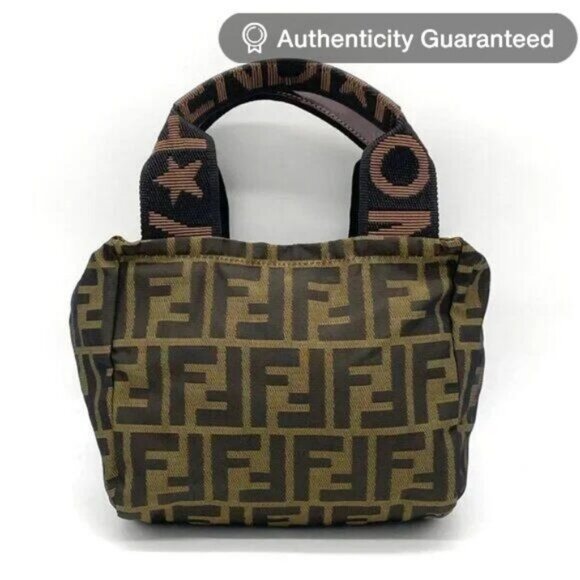 Authentic Fendi FF Vintage Zucca Canvas Mini Bag Small Handbag Tan Brown Y2K - Picture 1 of 9